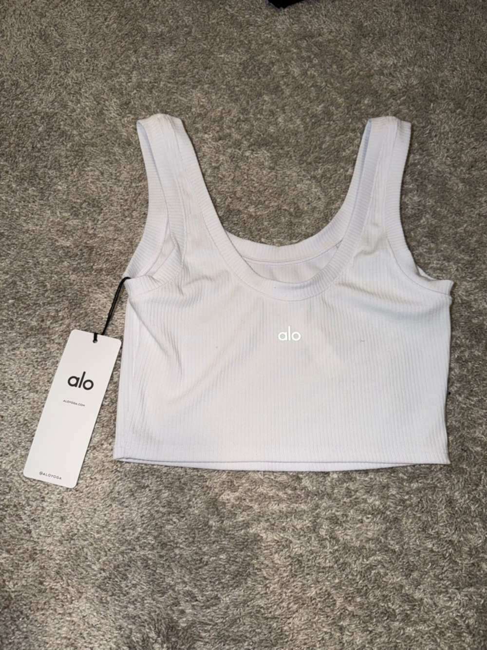 ALO Yoga White Ribbed Crop Tank